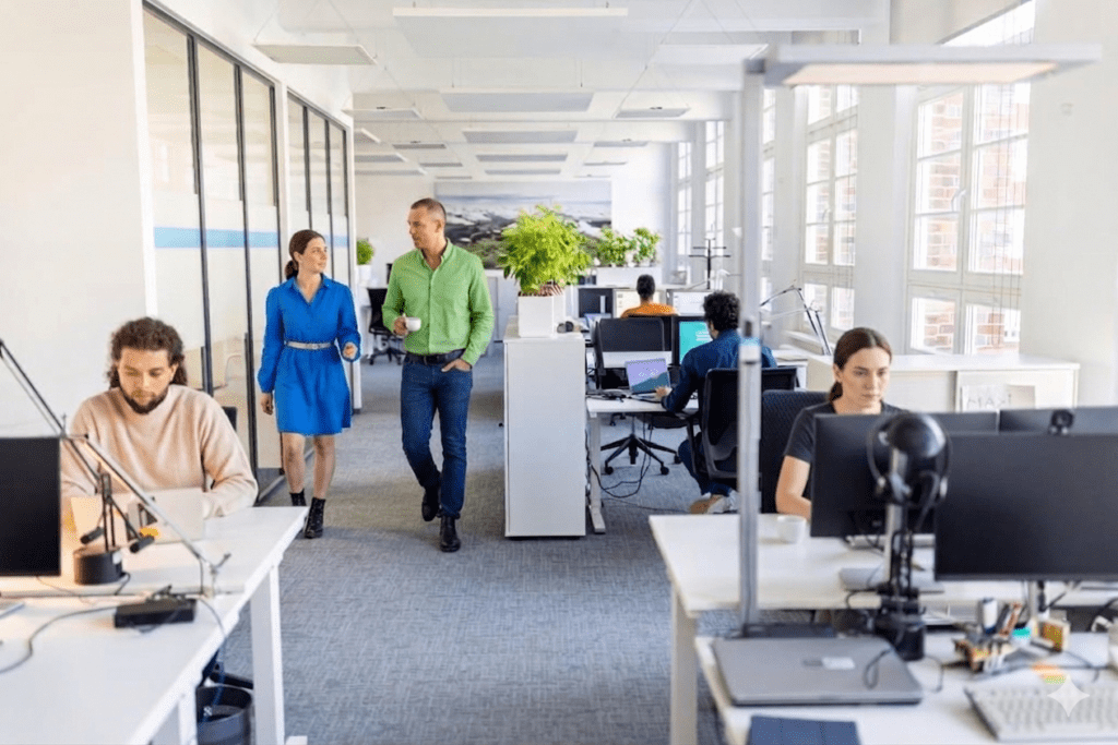 Ufficio moderno con postazioni di lavoro gestite tramite DaaS (device as a service)