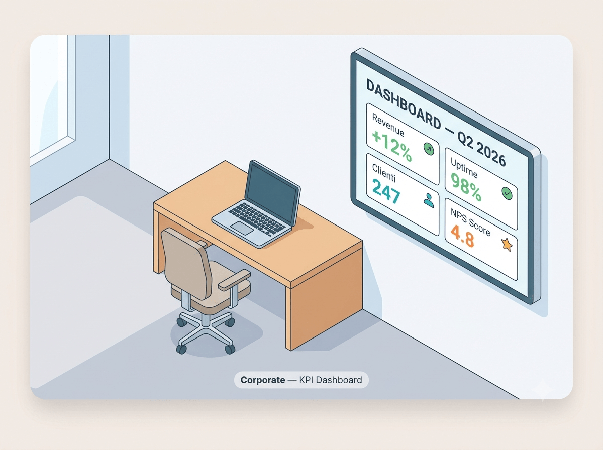 Illustrazione digital signage in ufficio corporate