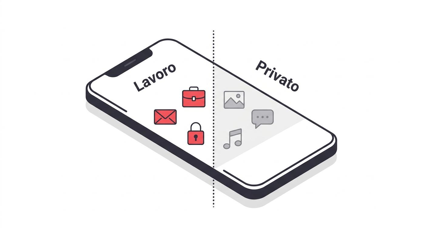 Illustrazione separazione dati aziendali e personali su dispositivo BYOD