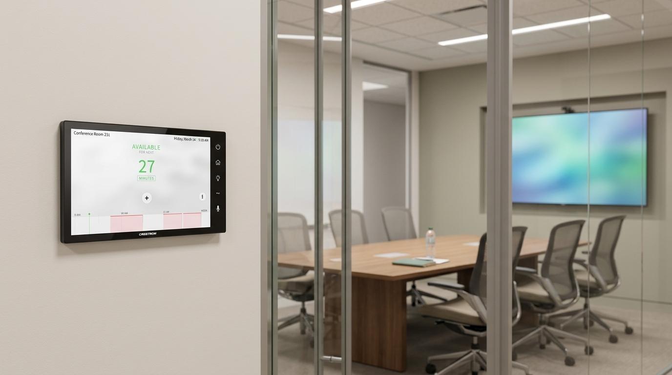 Touch panel Crestron per il controllo degli impianti in un ufficio aziendale