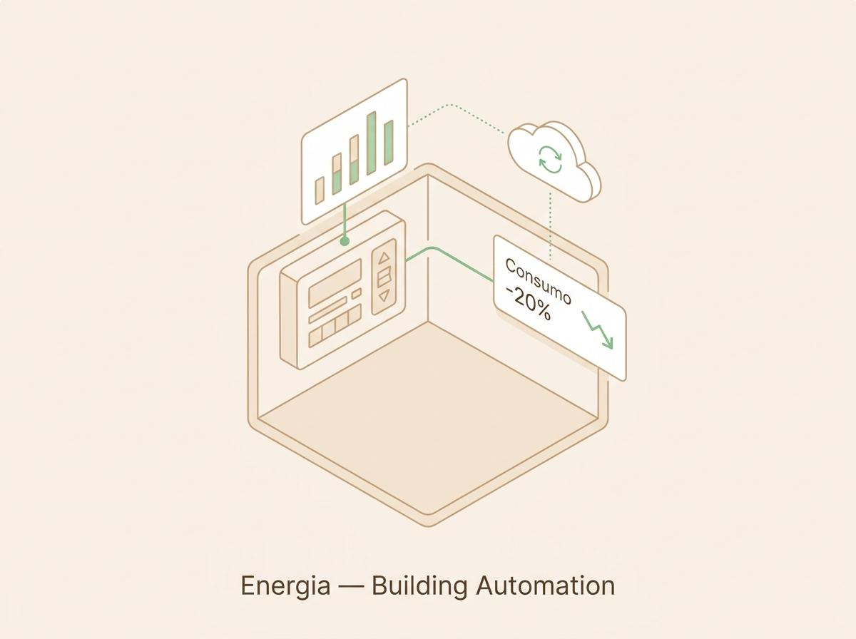 Illustrazione monitoraggio energetico di un edificio aziendale