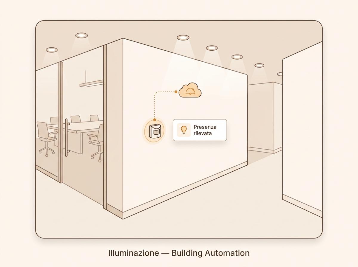 Illustrazione automazione illuminazione in ufficio aziendale